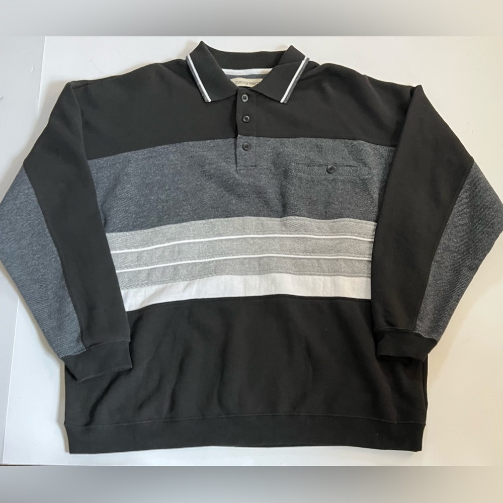 Munsingwear Neutral Striped Collared Oversized Sweatshirt